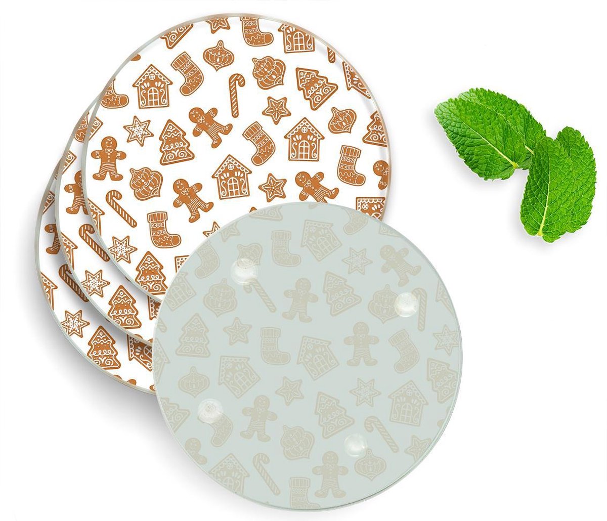 4 Luxe Glazen Onderzetters - Design Christmas Cookies - Rond