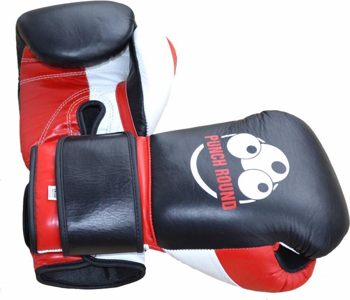Punch Round™ Champion Bokshandschoenen Leder Zwart Rood Wit 12 OZ Punch Round Bokshandschoenen