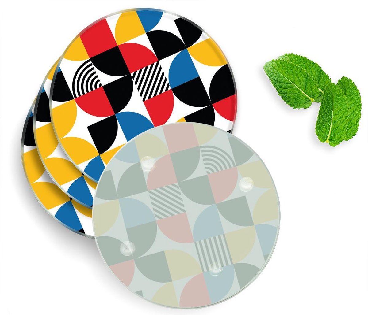 4 Luxe Glazen Onderzetters - Abstract Pattern - Rond
