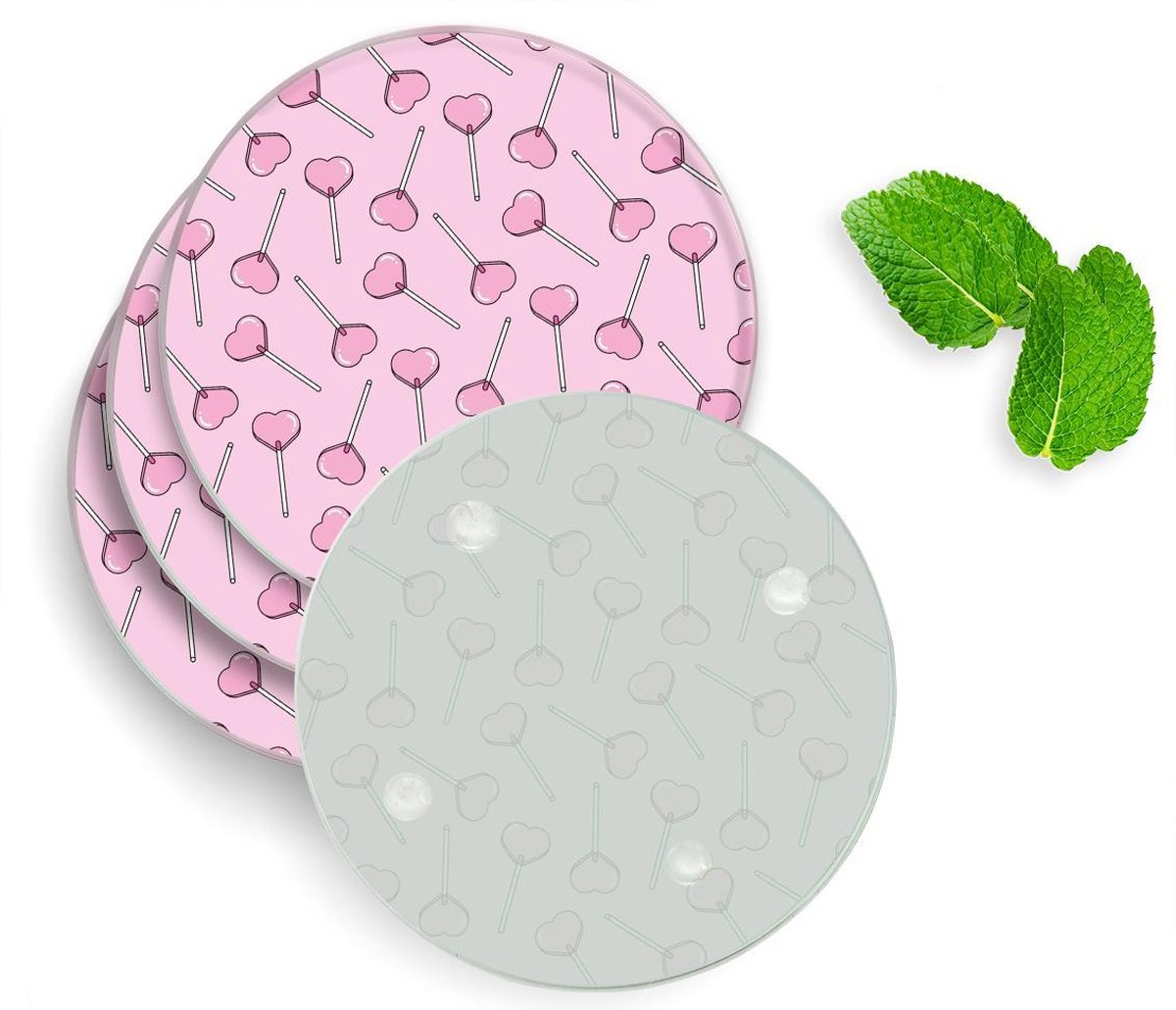 4 Luxe Glazen Onderzetters - Design Lollipops - Rond