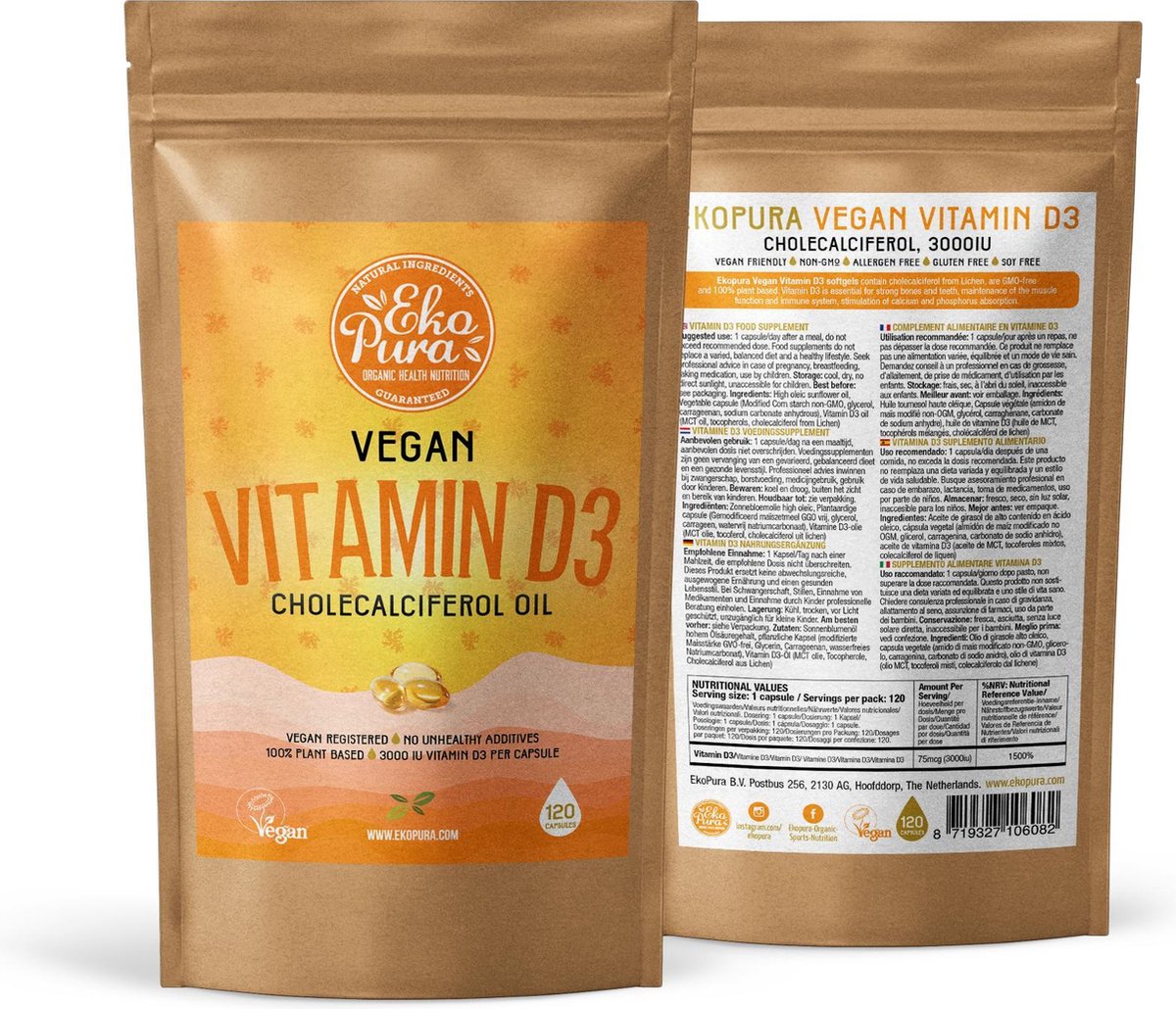 Vitamine D3 Vegan - Cholecalciferol olie 1000iu (120 Capsules)