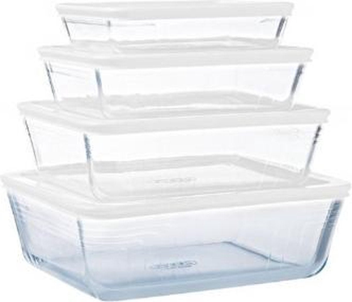 Pyrex - Cook & Freeze Schaal met Deksel Set van 4 Stuks - Transparant/Wit