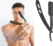 BeautyTools Shavette / Barbiersmes / Open Scheermes Voor Baard en Nekhaar - BLACK BEAST - Incl. 10 Derby Double Edge mesjes en Opbergdoos (SR-1208) INOX