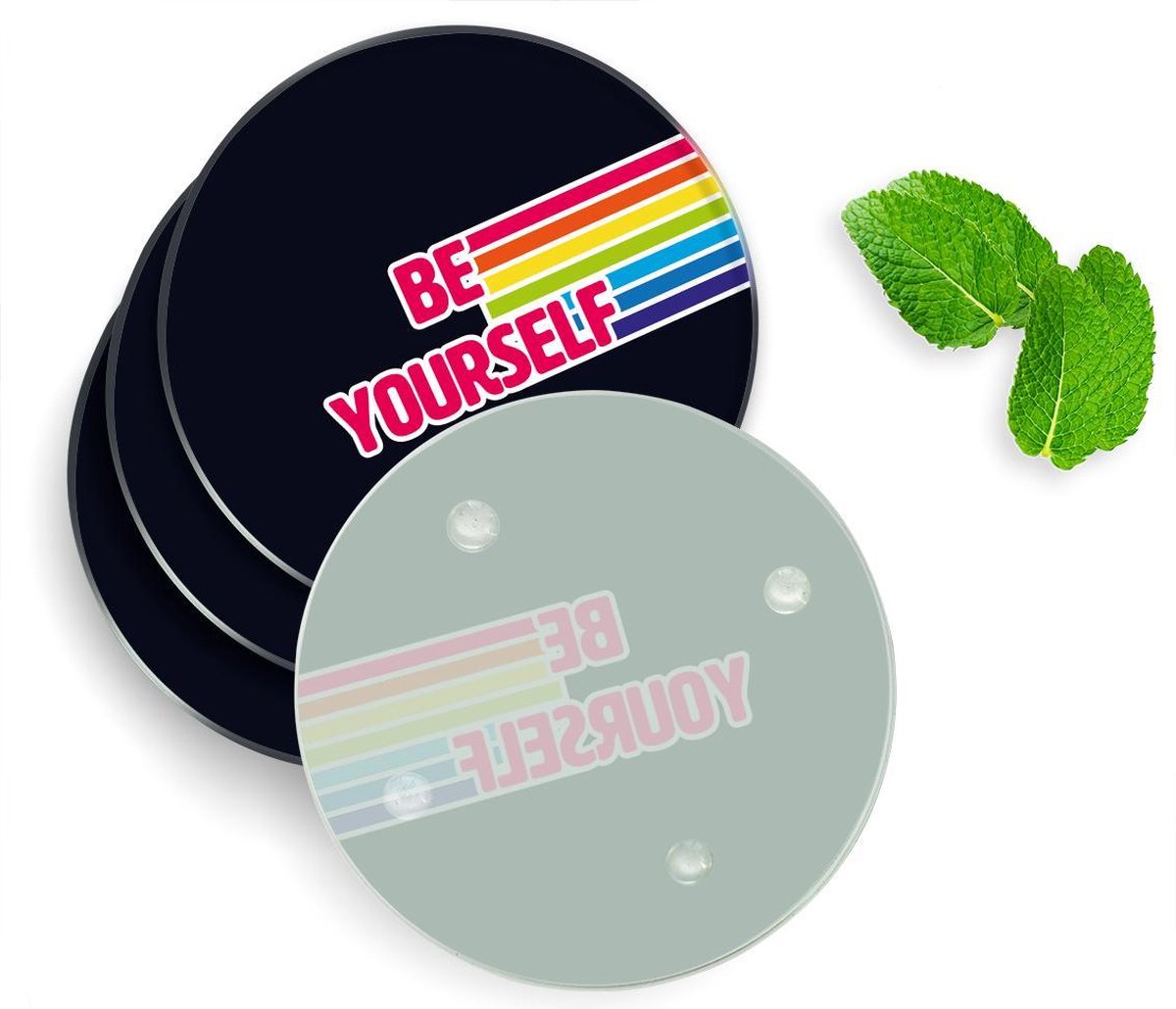 4 Luxe Glazen Onderzetters - Design Be Yourself - Rond