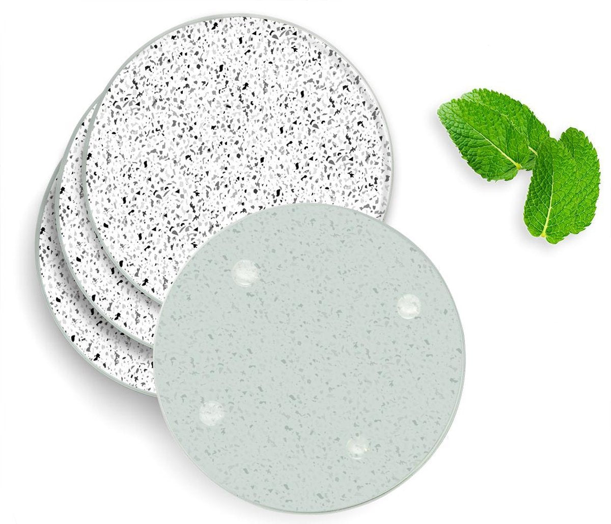 4 Luxe Glazen Onderzetters - Design Terrazzo Look - Rond