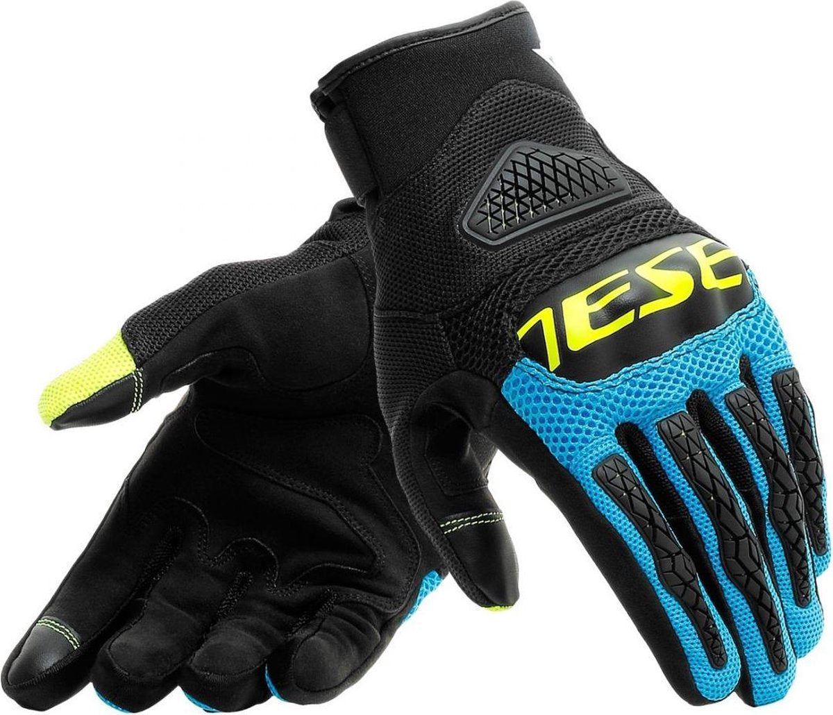 Dainese Bora Black Fire Blue Fluo Yellow Motorcycle Gloves XL