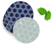 4 Luxe Glazen Onderzetters - Blauwe Hexagons - Rond