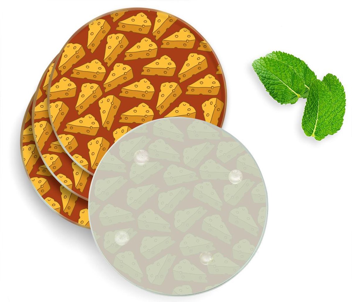 4 Luxe Glazen Onderzetters - Design Cheesy - Rond