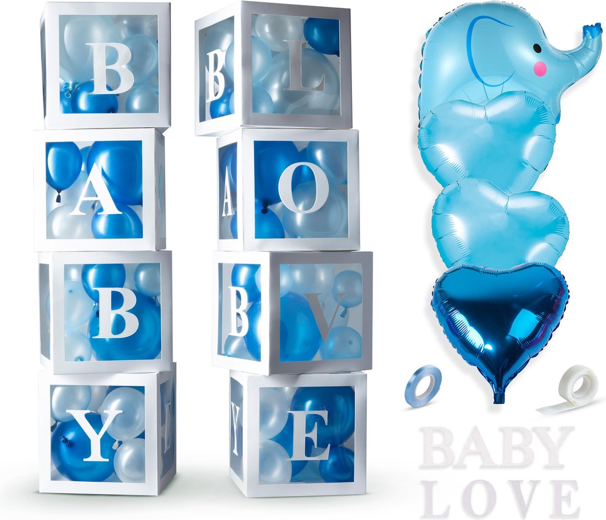 Fissaly® 58 Stuks Babyshower Jongen & Gender Reveal Versiering Dozen – Baby Boy – Mommy to Be Party - Decoratie Ballonnen Pakket - Feestpakket