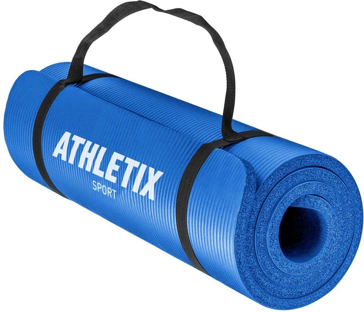 Athletix®‎ Premium NBR Fitnessmat - 183 x 61 x 1.5 cm - met Draagriem en Draagtas - Blauw