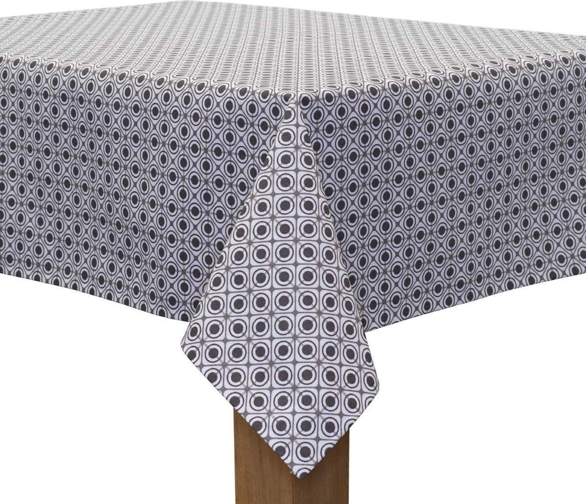 MixMamas Rond Tafelkleed Gecoat - Ø 180 cm – Rondjes Vierkantjes - Grijs