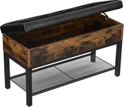 Nancy´s bank - Schoenenbank - Schoenenkast - Bedkast met opbergruimte - Schoenenrek - Kunstleder - Industrieel - Spaanplaat - Vintage - Bruin met zwart