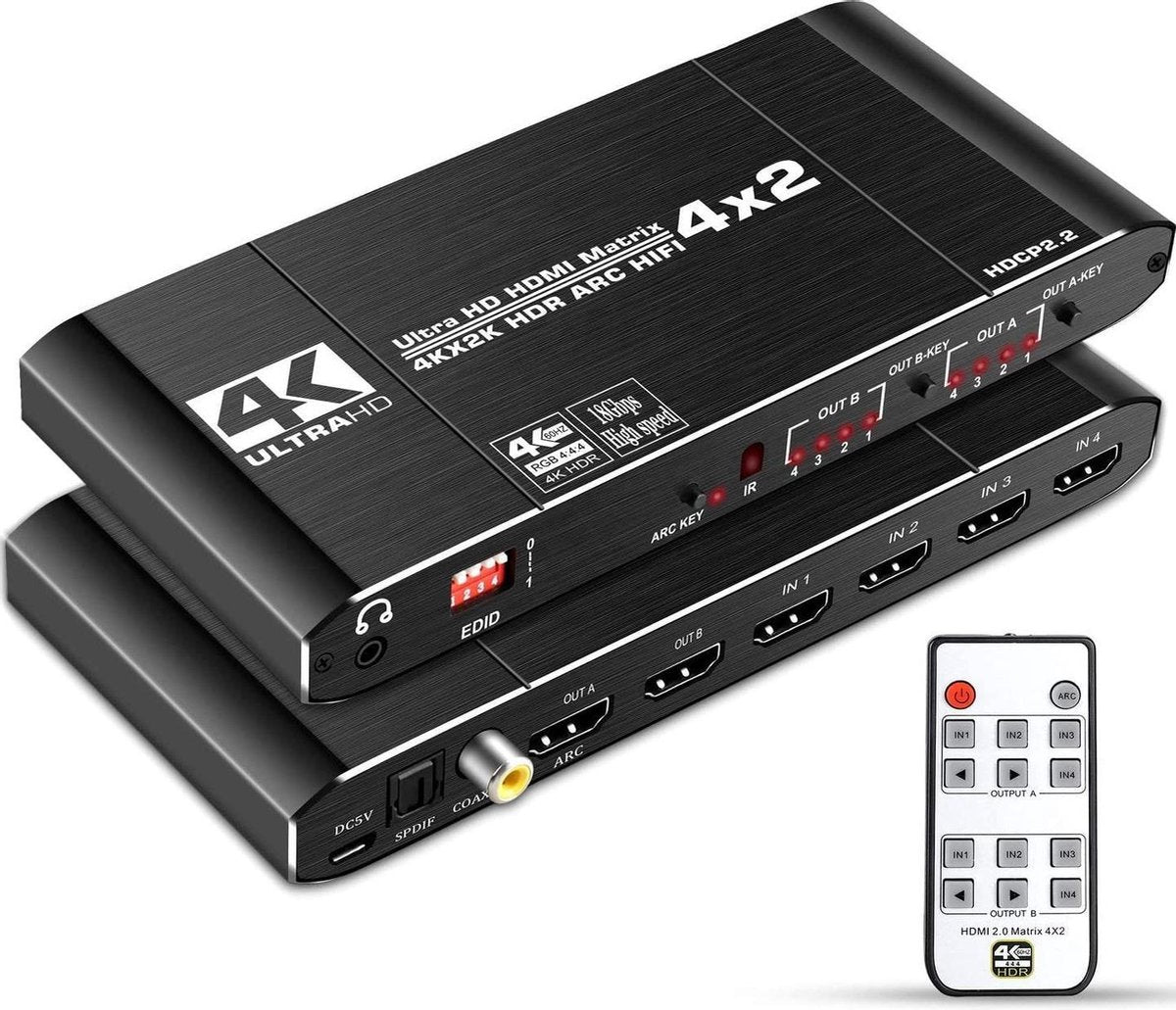 NÖRDIC SGM-156 HDMI switch 4 naar 2 Audio Extractor en ARC