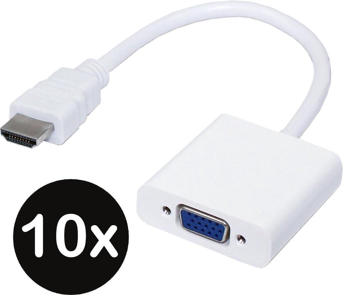 HDMI naar VGA Adapter Kabel Converter 1080p Full HD - Wit - 10 PACK