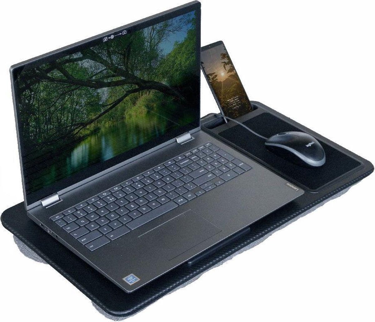 IVOL Laptopkussen met muismat en telefoonhouder Zwart - Laptoptafel voor in Bed - Schootkussen - Carbon