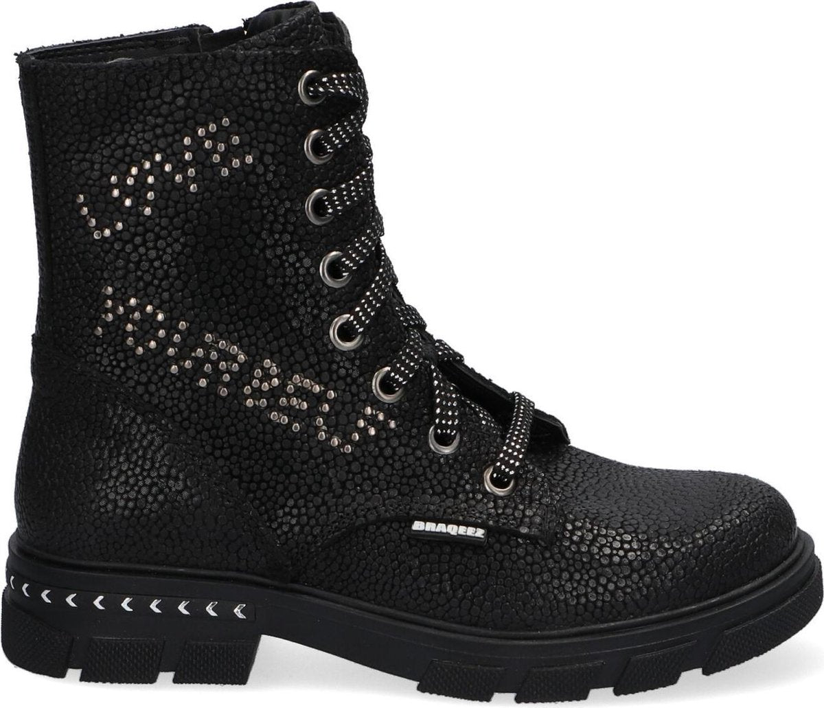 Braqeez 421715-989 Meisjes Biker Boots - Grijs - Leer - Veters