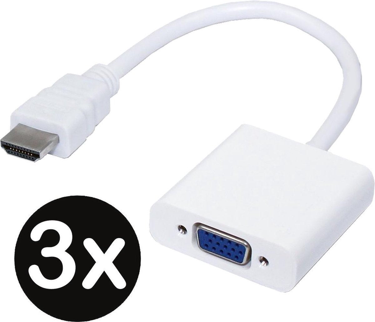 HDMI naar VGA Adapter Kabel Converter 1080p Full HD - Wit - 3 PACK