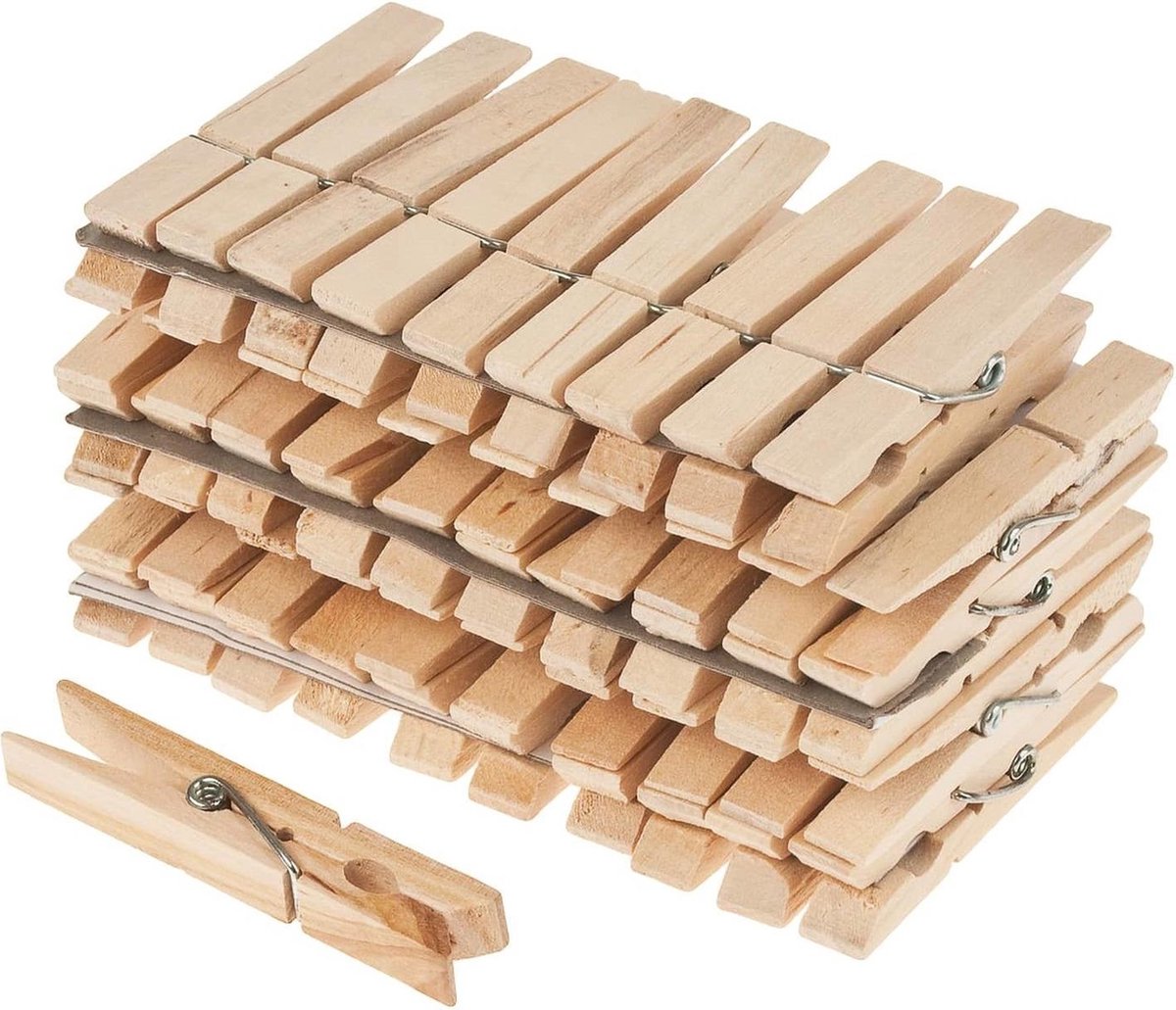 48x Berkenhouten wasknijpers - 6 cm - voordelige knijpers / wasspelden