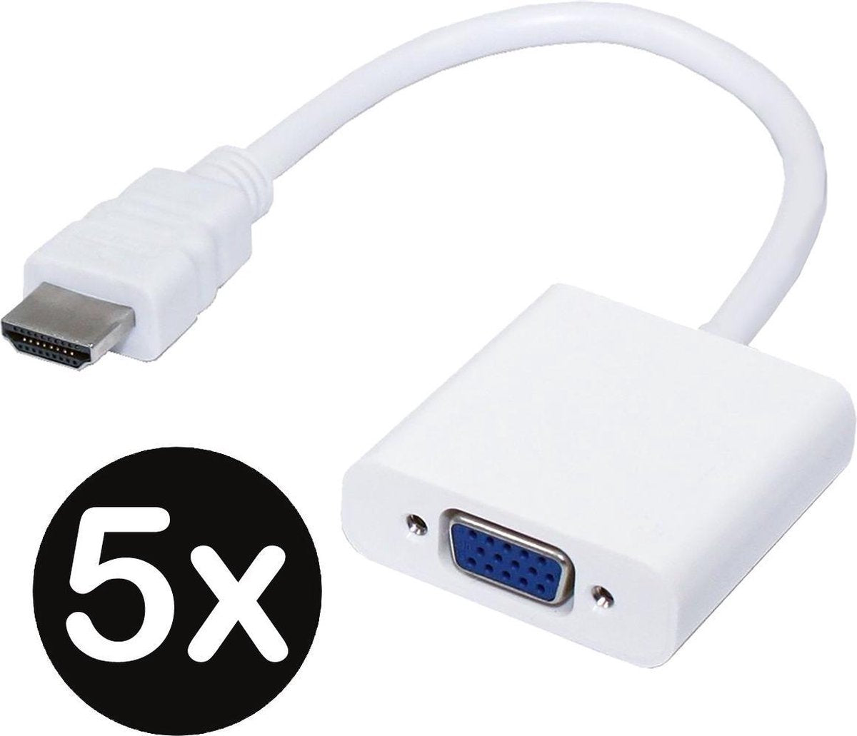 HDMI naar VGA Adapter Kabel Converter 1080p Full HD - Wit - 5 PACK
