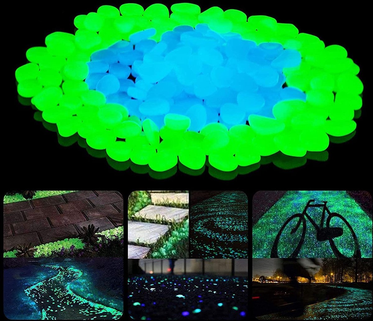 Glow In The Dark Stenen | Decoratie Stenen | Pebbles | Aquarium Steentjes | Tuin Stenen | BLAUW & GROEN| 30 Stuks