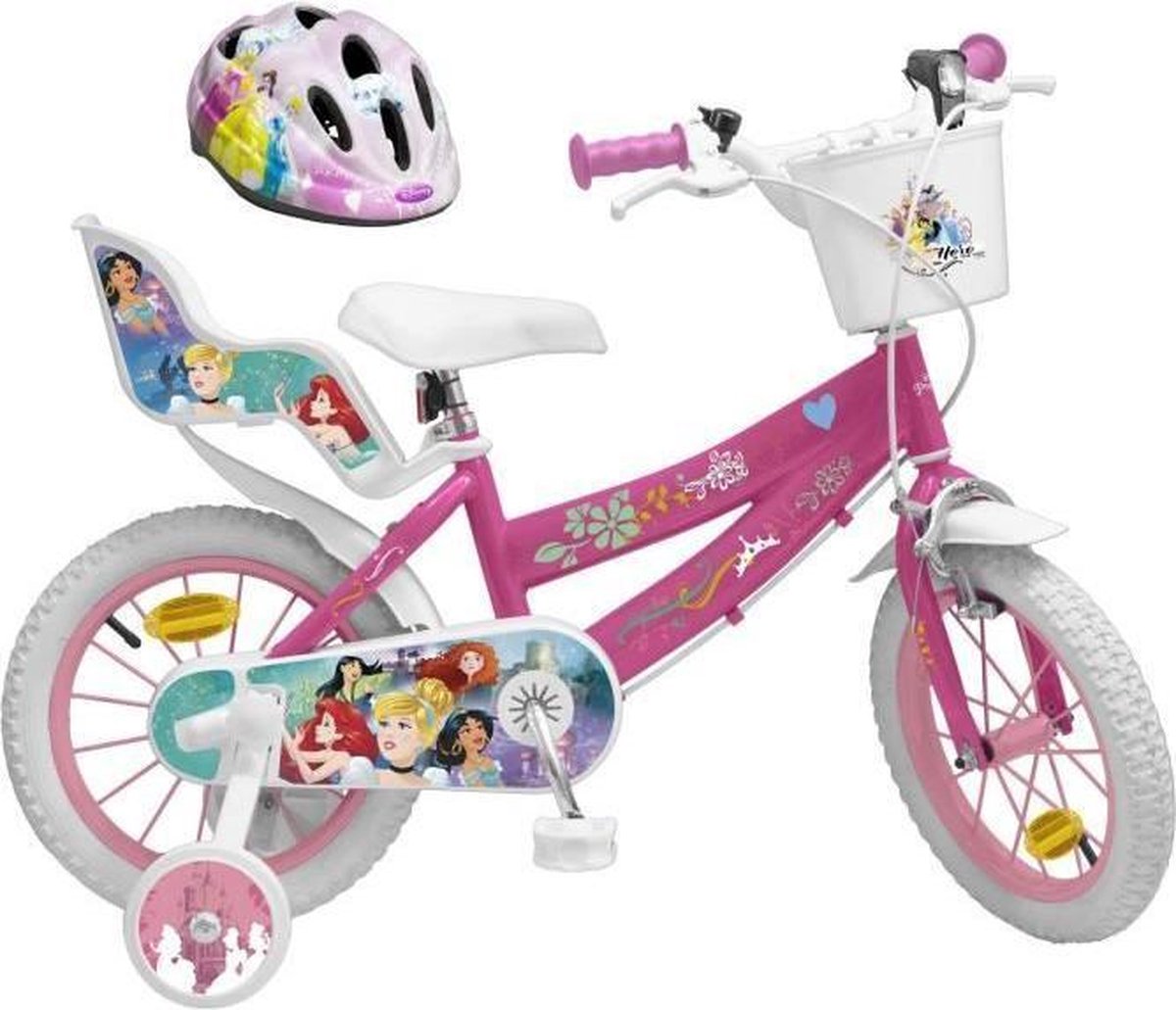 DISNEY PRINCESSE Bike 14 + Helm - Kindmeisje - Roze en wit