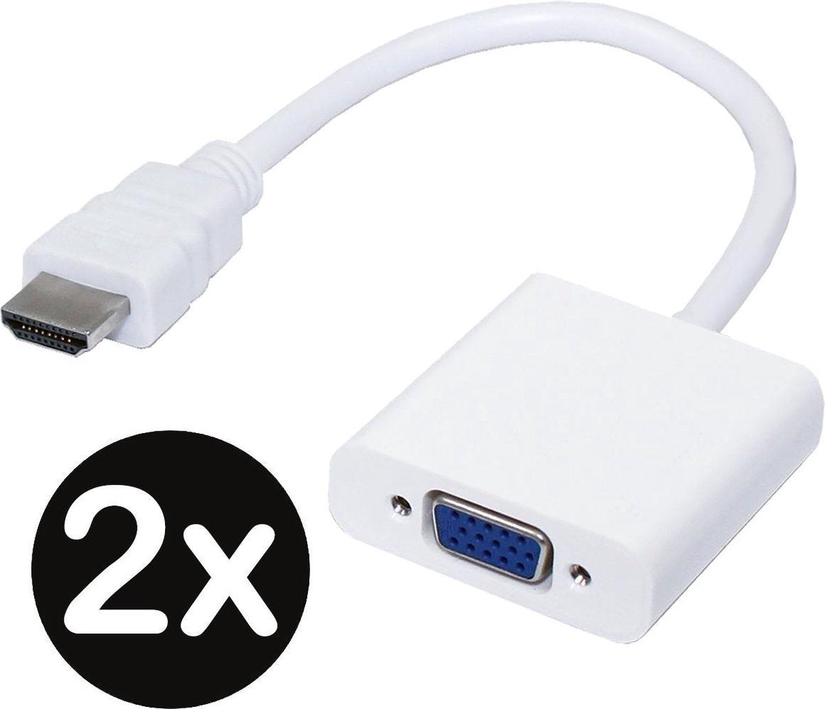 HDMI naar VGA Adapter Kabel Converter 1080p Full HD - Wit - 2 PACK