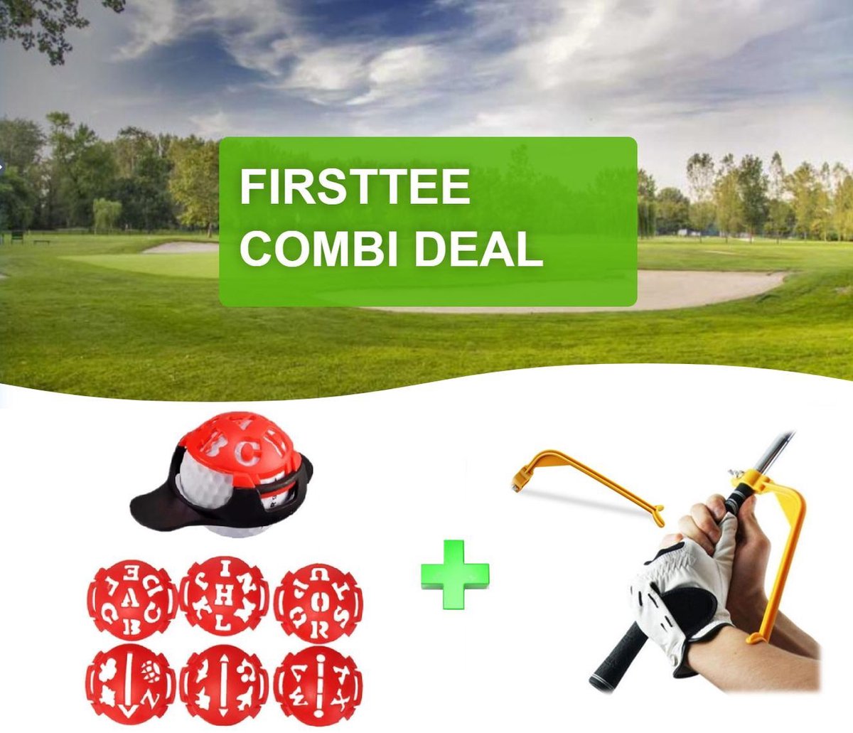 Firsttee - COMBI DEAL  - AANBIEDING - Balmarker 6 in 1 & Swing Guide - Golfballen - Golf accessoires - Golftrainingsmateriaal - Cadeau - Sport - Training - Golfset - Balmarker - Marker - Golfswing