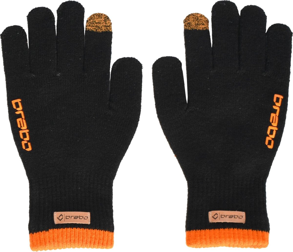 Brabo - BC7013 Wintergloves Swipe Bk/Or (per 10) - Black/Orange - Unisex - Maat Junior