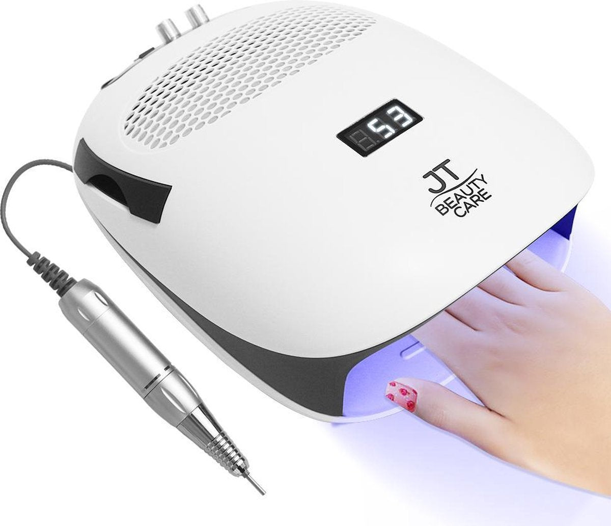 JT Beauty Care 3 in 1 Nagelfrees UV Lamp Stofafzuiger Nagels Manicure Pedicure Set Voor Gelnagels - 35000 RPM - 36 LED Lampjes - Vacuum Afzuigkracht - 2 Afzuigers - Uitneembaar Filter -  Inclusief Timer - Drogen Nagel - Wit