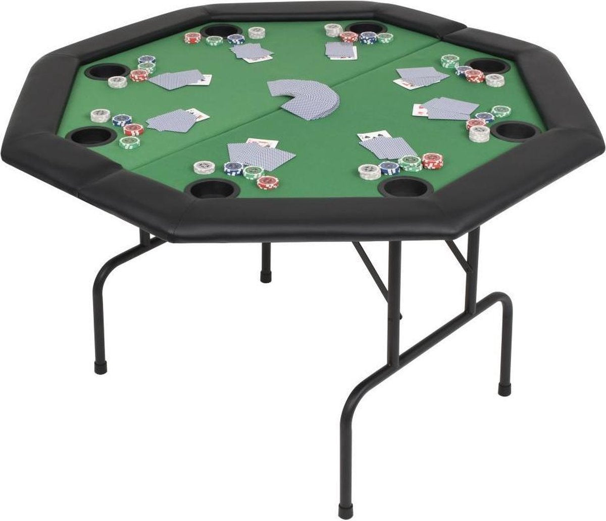 Pokertafel voor 8 spelers (Incl speelkaarten en bewaardoos) achthoekig inklapbaar groen - Poker tafel