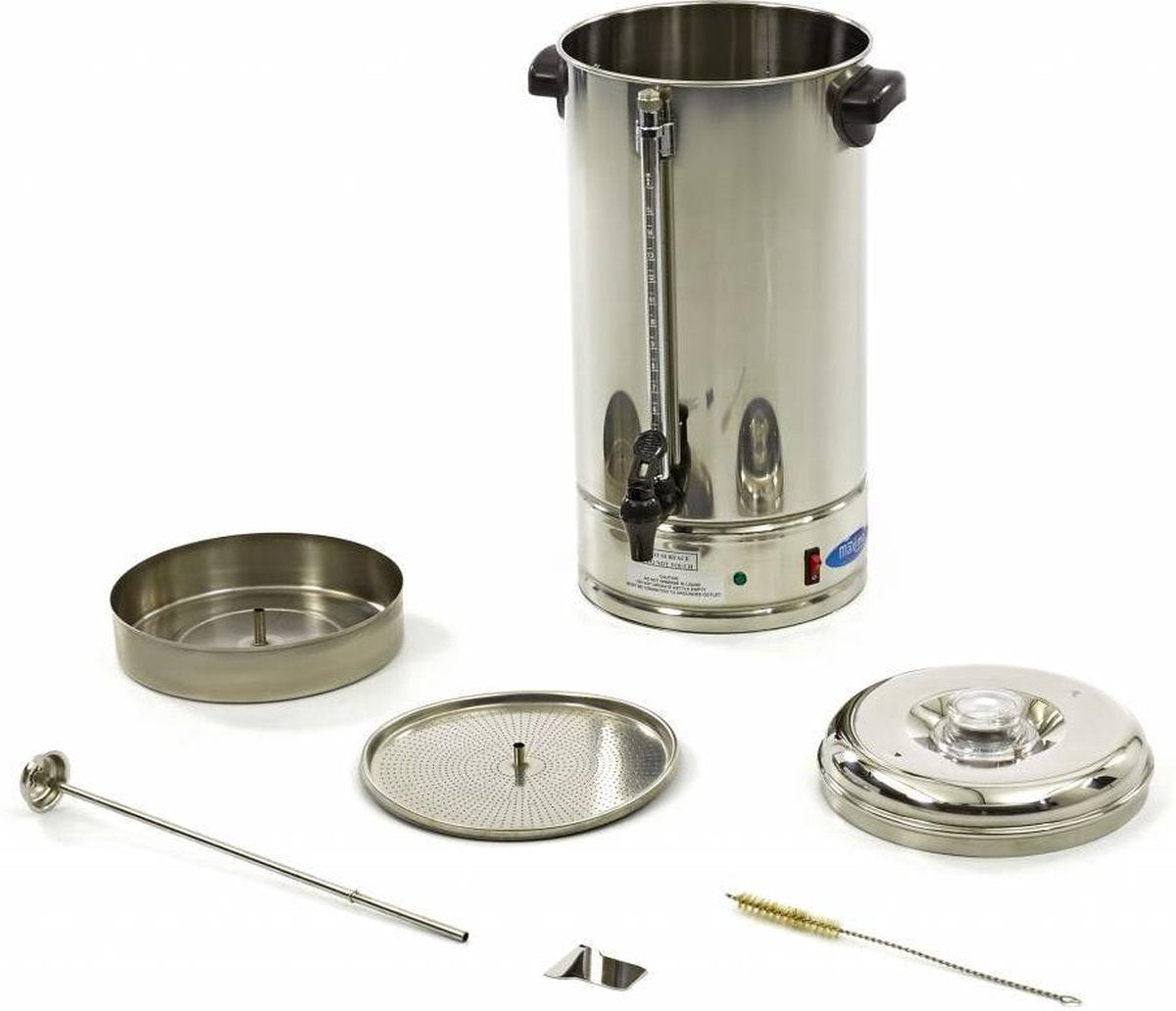 Koffie Percolator 15 Liter / 120 Kopjes - Aftapkraan - met Peilglas +Temperatuurindicatie - Uitneembaar Filter - Koffieketel / Koffiemachine - Maxima