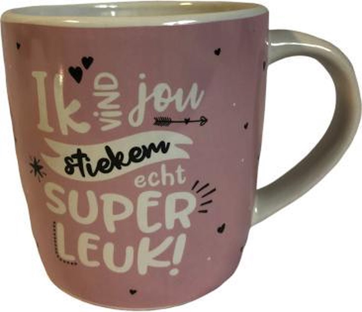 Valentijn - Mok - Ik vind jou stiekem echt super leuk! - Gevuld met een mix van verpakte toffees - In cadeauverpakking met gekleurd lint