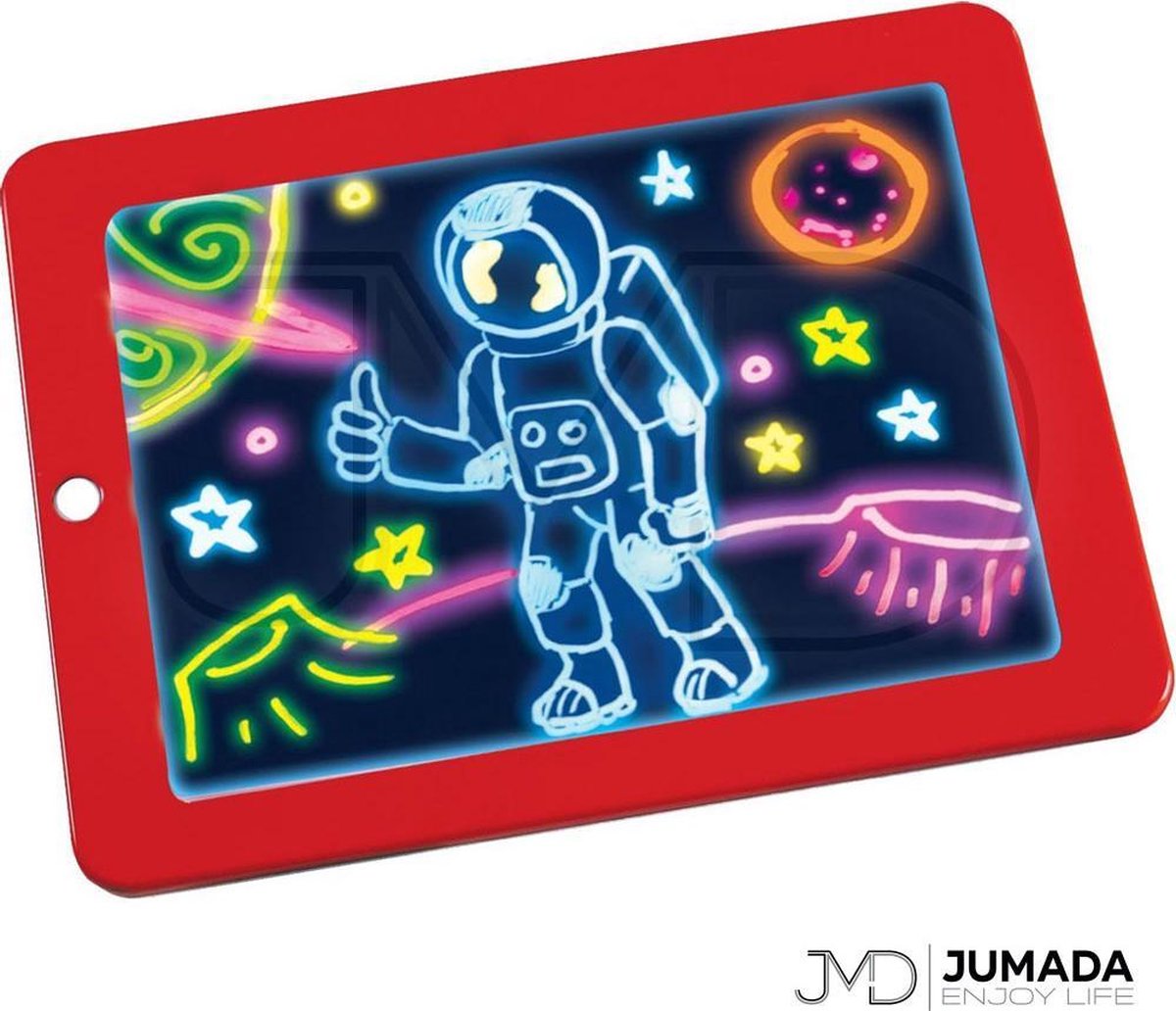 Jumada's Tekentablet - Speelgoedtablet - Kleurentablet - Speelbord - Kleuren Met Licht - Rood - 2