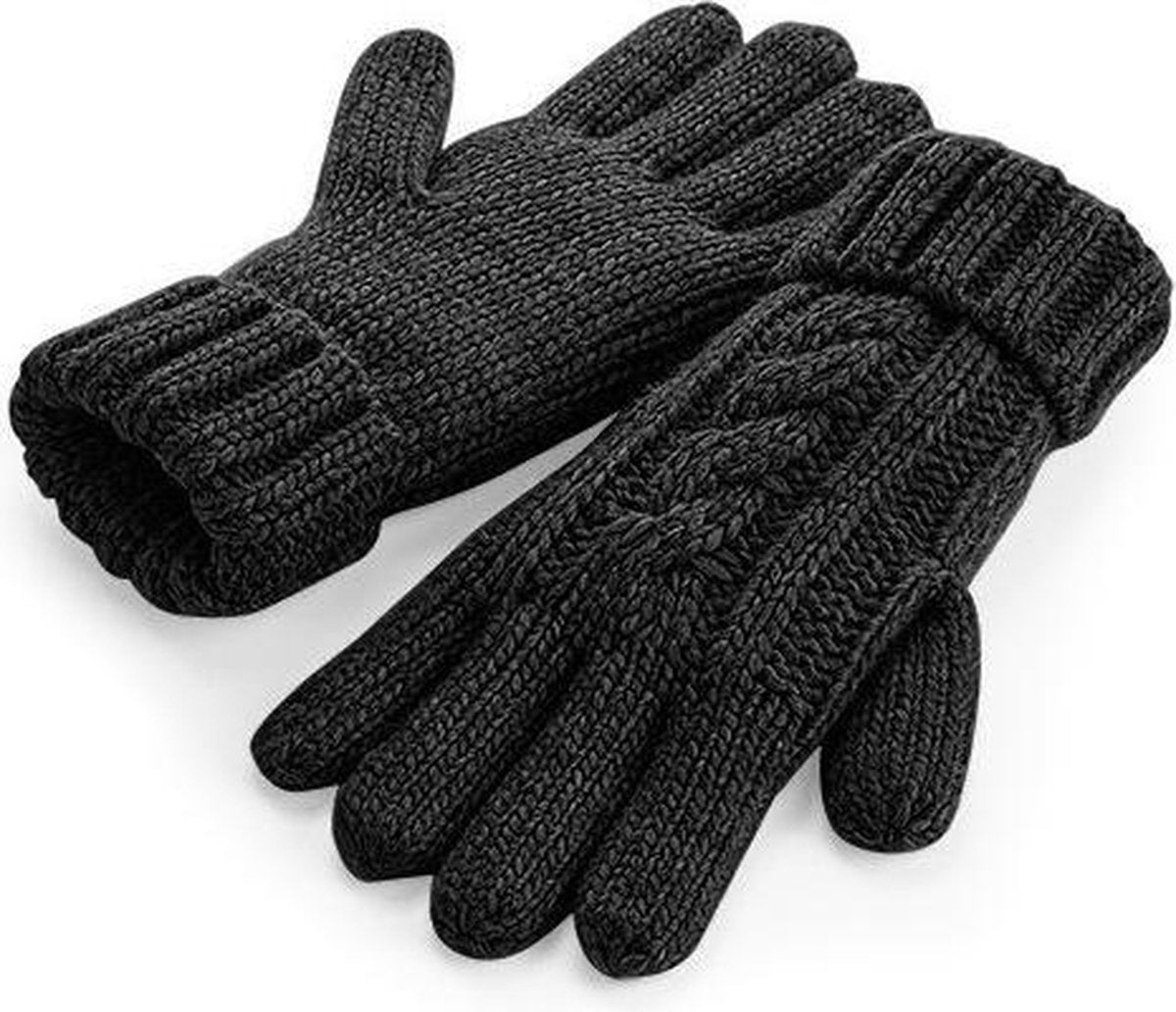 Gebreide melange handschoenen in het zwart voor volwassenen L/XL
