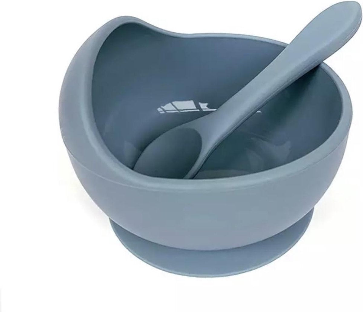 SIIDDS Siliconen schaaltje met zuignap (en lepel) - blauw - etenstijd - baby - peuter - dreumes - siliconen - BPA-vrij - magnetron bestendig - vaatwasserbestendig