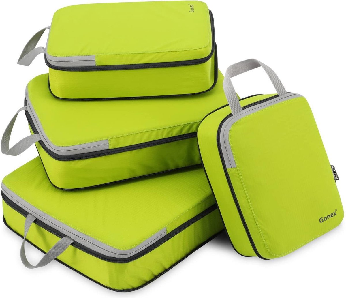 HN® set van 4 opbergboxen - Groen - Inklapbare organizer in verschillende groottes - Kledingorganizer van stevig materiaal - Kledingtas met handvat - Kofferorganizer - Packing Cube
