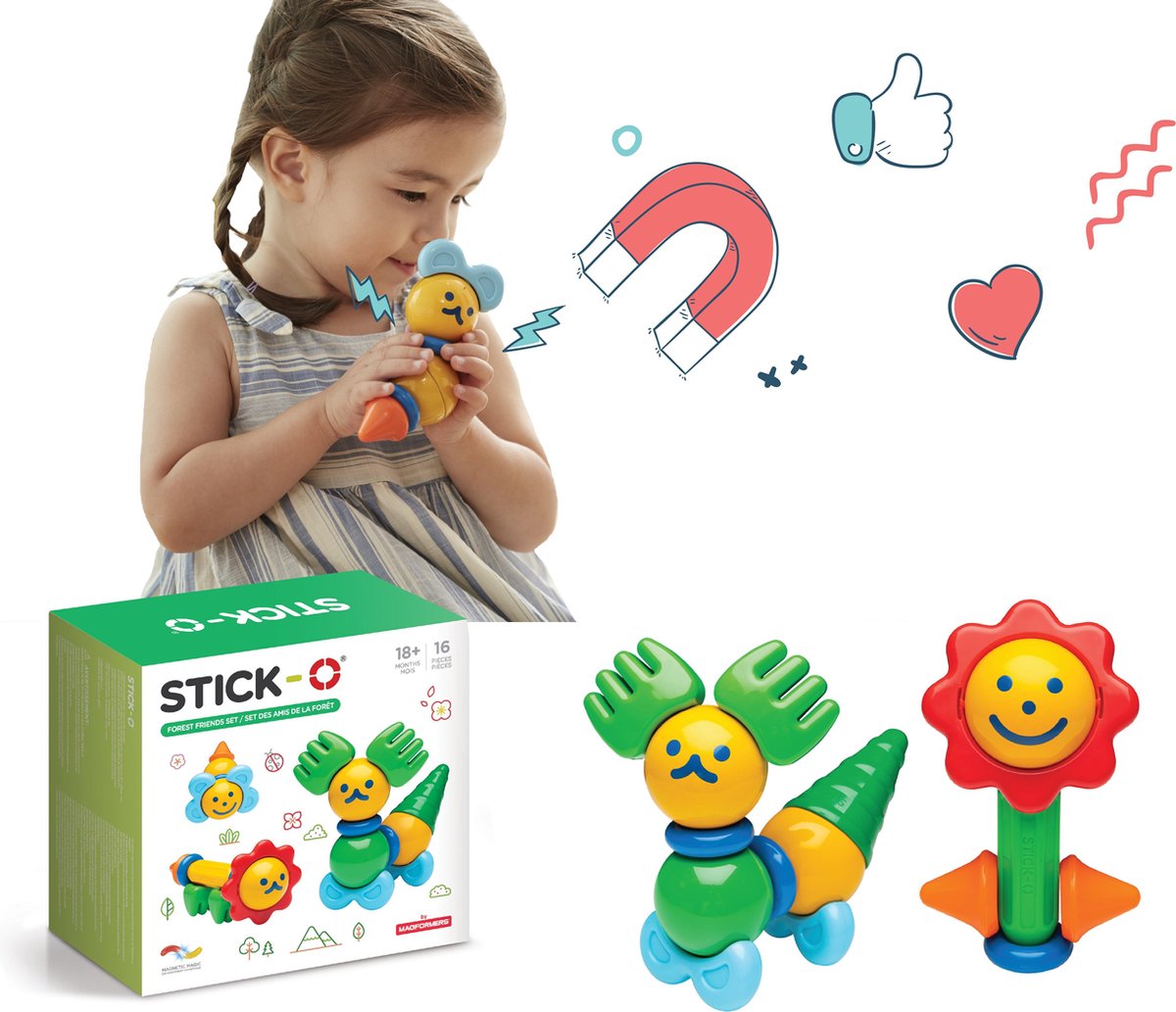 Stick-O Bosvriendjes - magnetisch speelgoed - 20 modellen - speelgoed 1 jaar - peuter speelgoed jongens en meisjes - baby speelgoed - speelgoed jongens 2 jaar