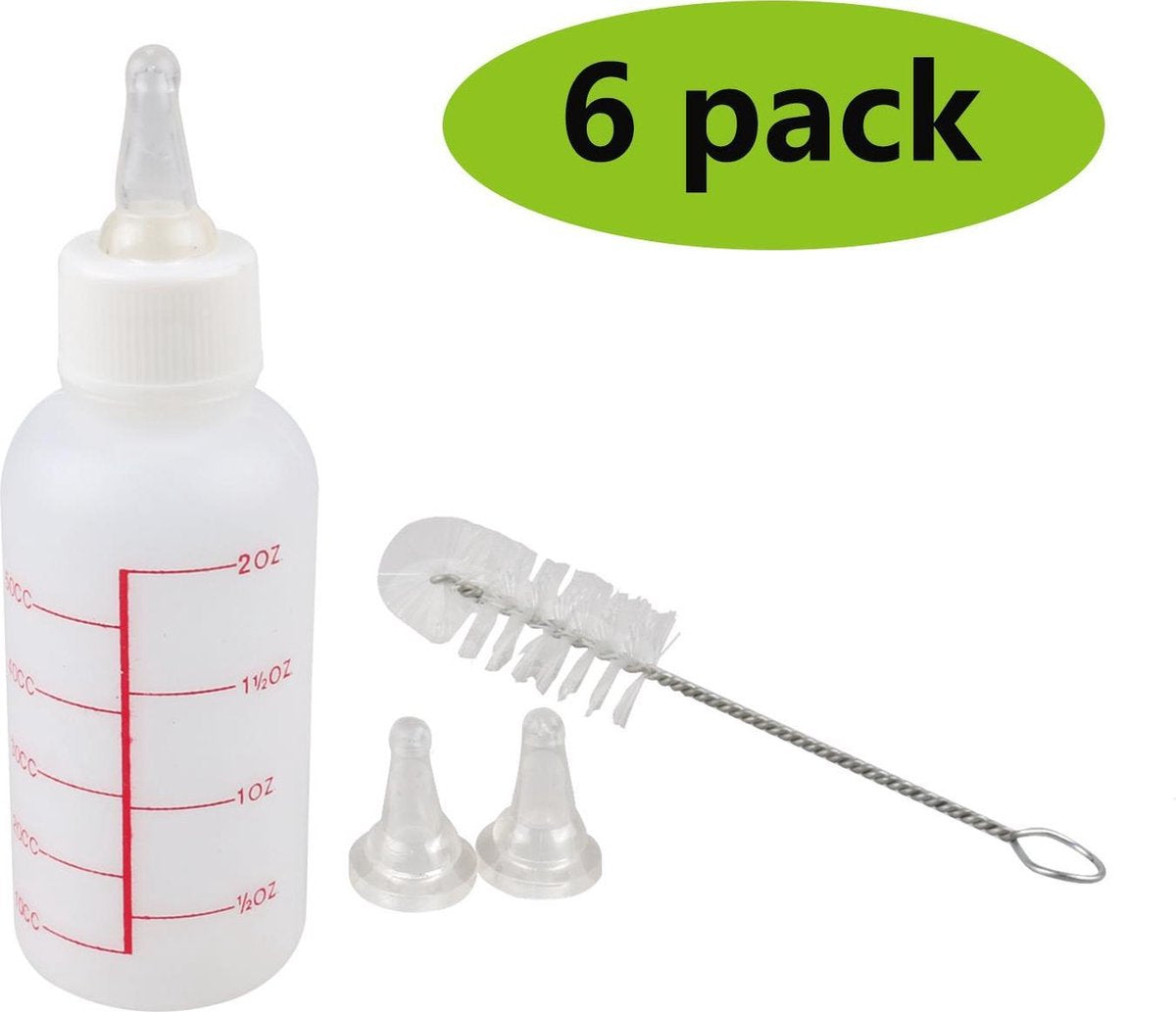 Nobleza Voedingsflesjes - Voor puppies en kittens - Sets met speentjes en schoonmaakborsteltjes - Set van 6 stuks