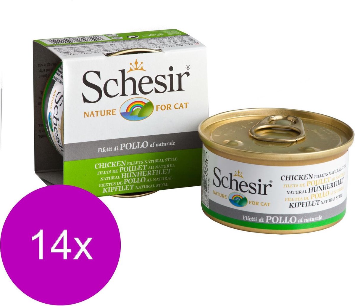 Schesir Kat Blik Gekookte Kip - Kattenvoer - 14 x Kipfilet Gekookt 85 g