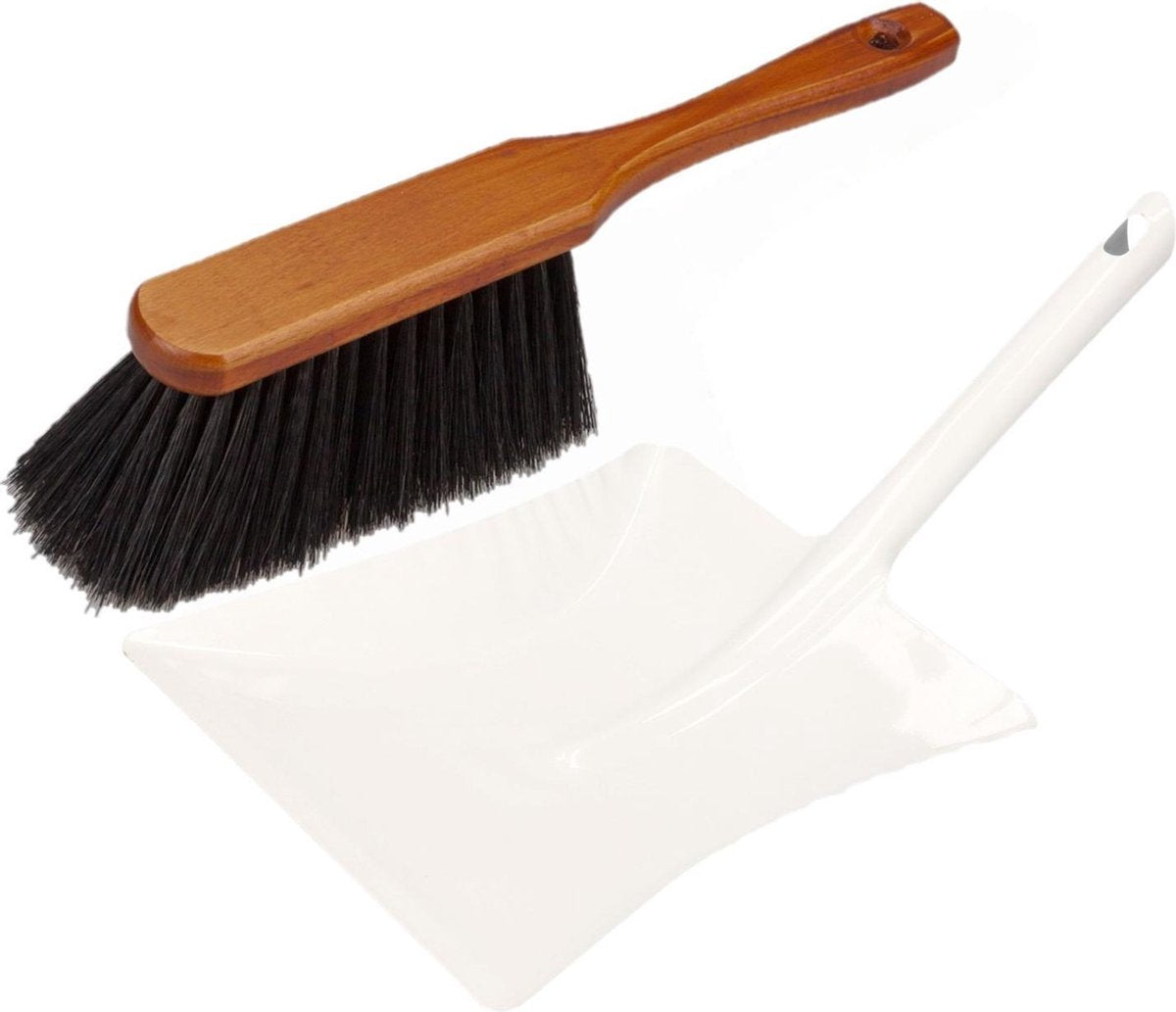 Stoffer en blik wit van metaal/gelakt hout voor binnen - Zachte borstel/handveger
