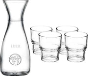 Glazen karaf/schenkkan met deksel van 1 liter met 4x stuks drinkglazen/waterglazen 210 ml