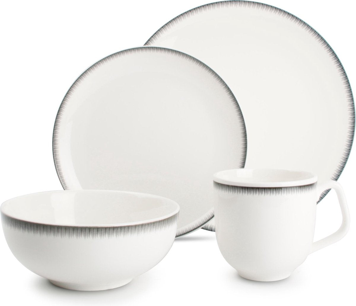 Salt&Pepper Alba Servies Set - 16-Delige - Porselein - Wit/zwart