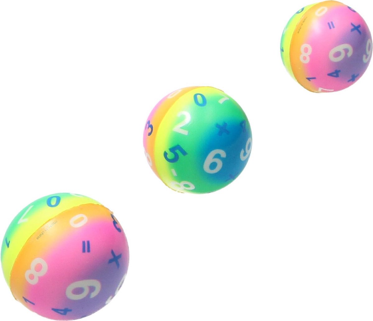 Stressbal Medium Density – 6 cm – Sensomotorische Stimulatie – Anti Stress – 3 stuks – Regenboog Cijfers