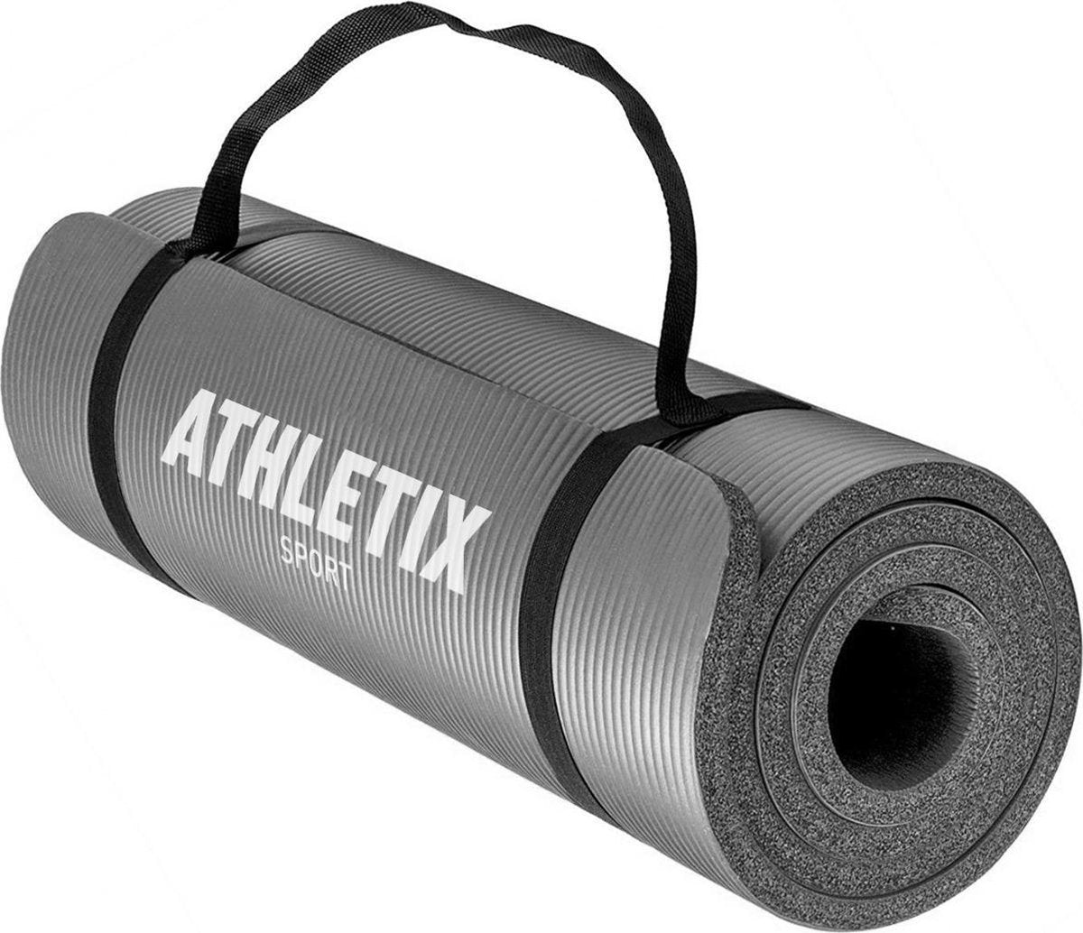 Athletix®‎ Premium NBR Fitnessmat - 183 x 61 x 1 cm - met Draagriem en Draagtas - Grijs