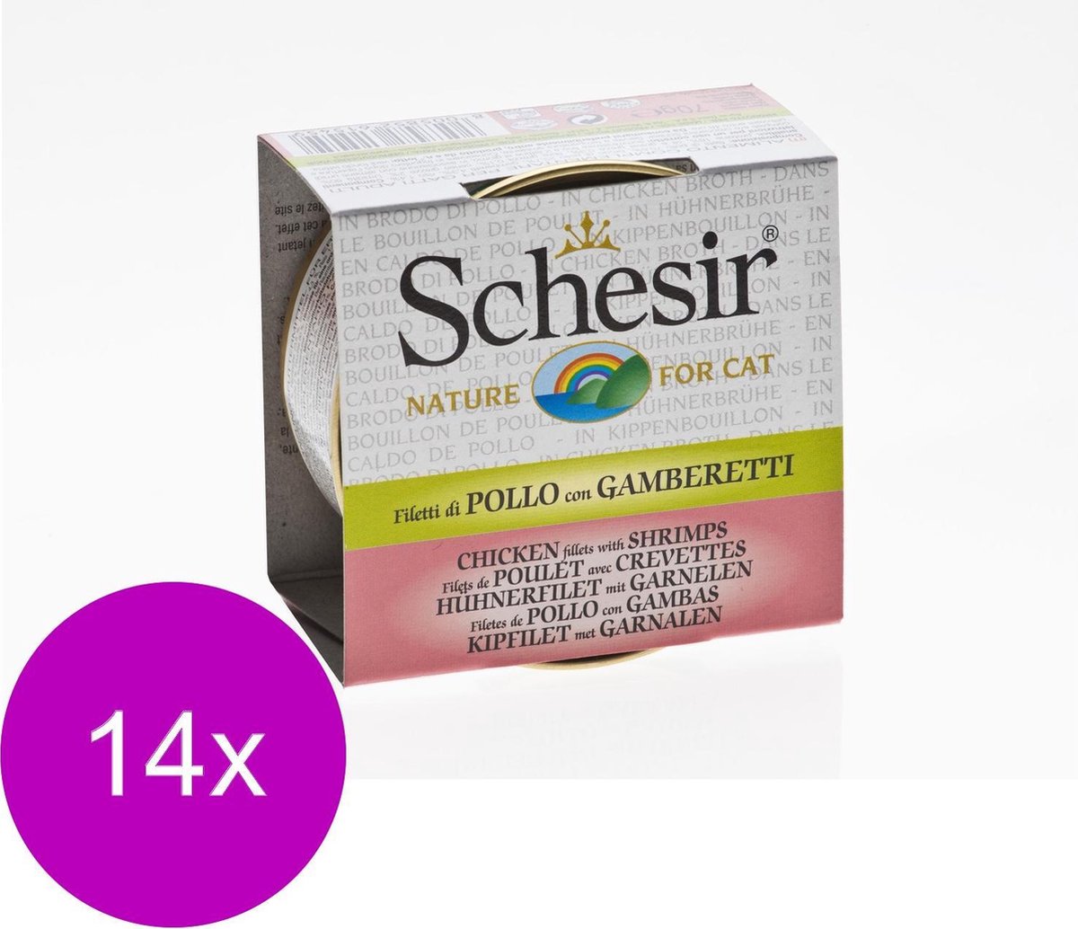 Schesir Kat Bouillon Garnaal - Kattenvoer - 14 x 70 g