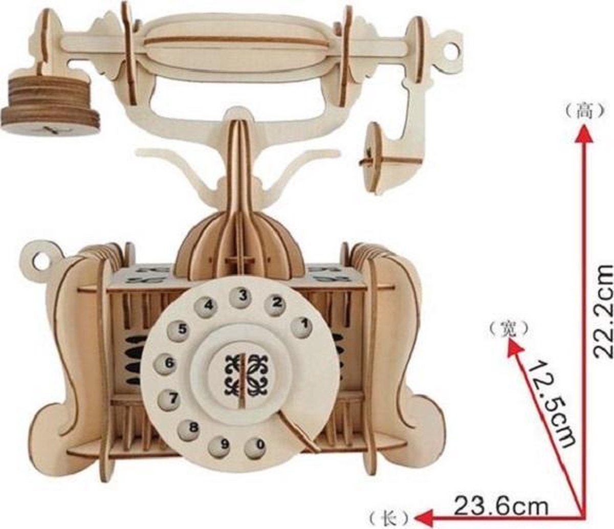 Bouwpakket 3D Puzzel Vintage Telefoon - Old fahioned phone - Hout