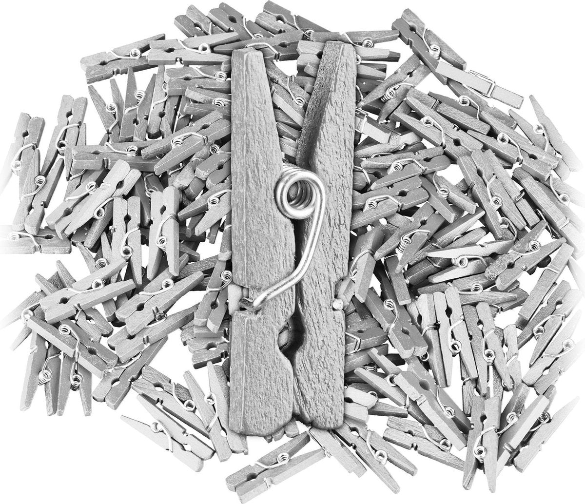 relaxdays 144x mini knijpers - houten knijpers - knijpertjes - wasknijpers - zilver