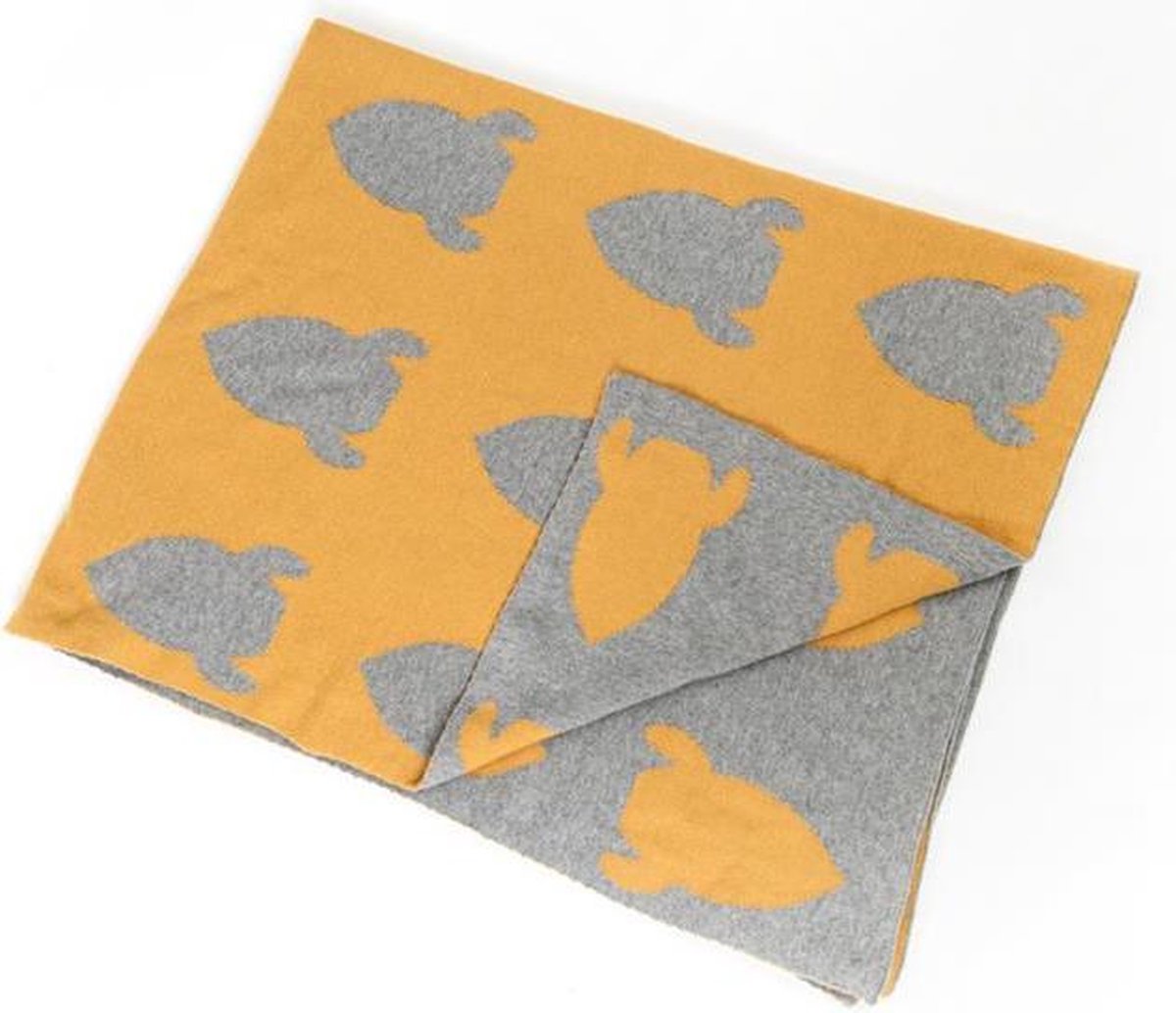 Pellianni Textiel: TRICOT DEKEN OKER/GRIJS 100x120cm