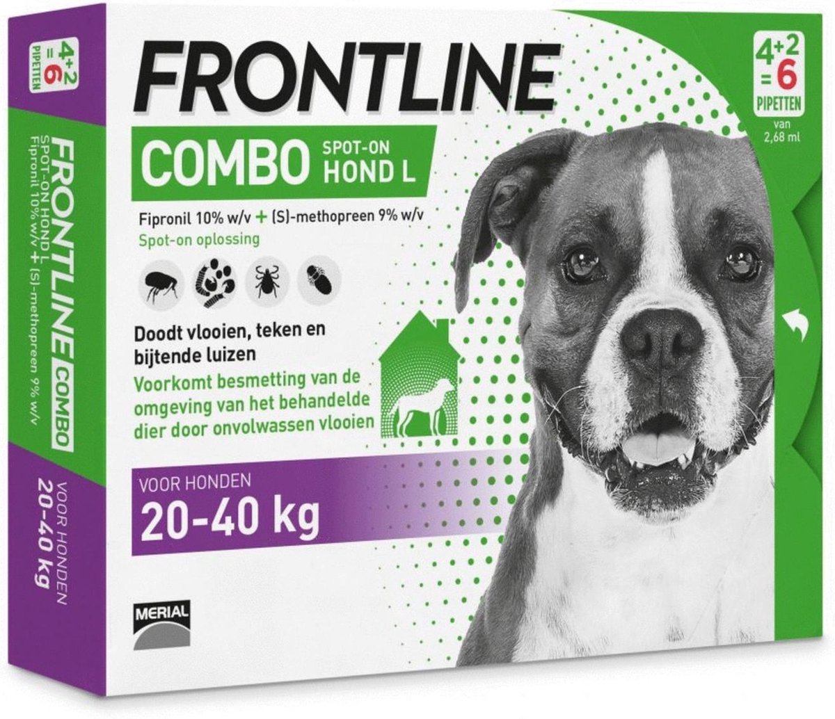 Frontline Combo - L: van 20 tot 40 kg - Anti vlooienmiddel en tekenmiddel - Hond - 6 pipetten