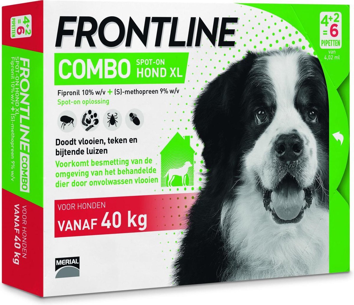 Frontline Combo - XL: van 40 tot 60 kg - Anti vlooienmiddel en tekenmiddel - Hond - 6 pipetten